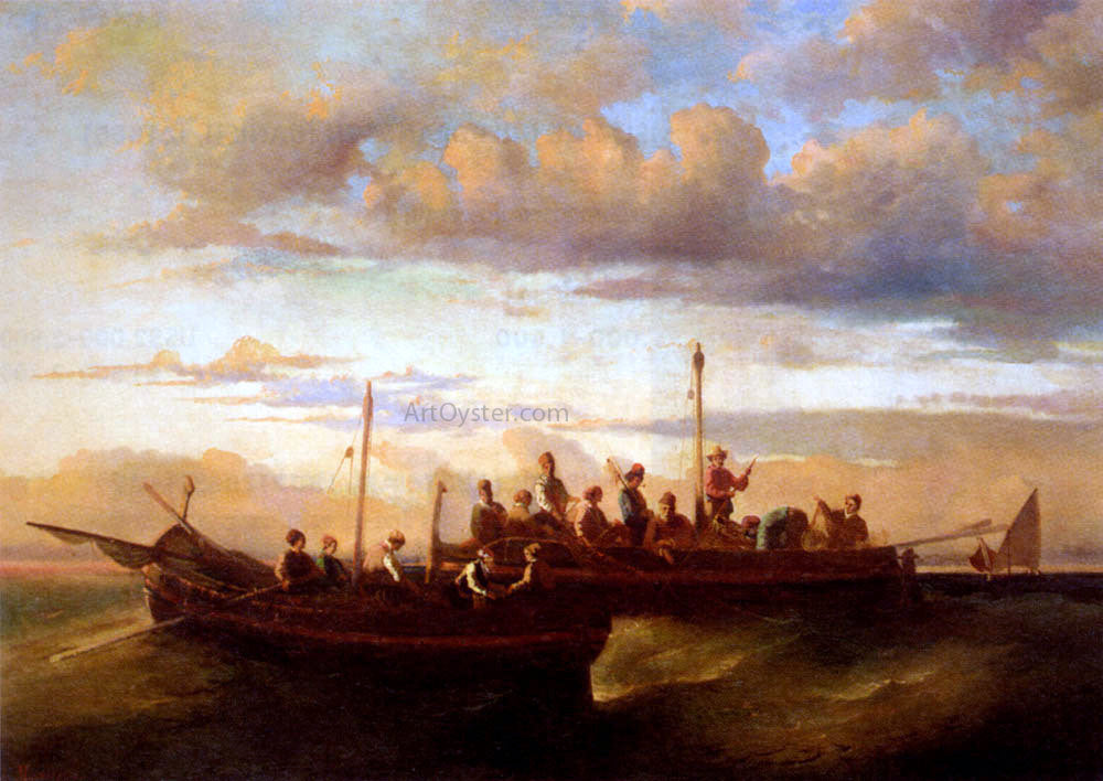 Adolphe-Joseph-Thomas Monticelli Italian Fishing Vessels at Dusk - Hand Painted Oil Painting