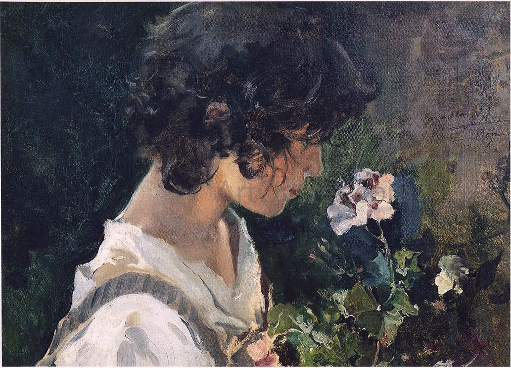 Joaquin Sorolla Y Bastida Italian Girl with Flowers - Hand Painted Oil Painting