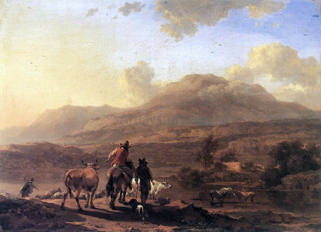 Nicolaes Berchem Italian Landscape at Sunset - Hand Painted Oil Painting