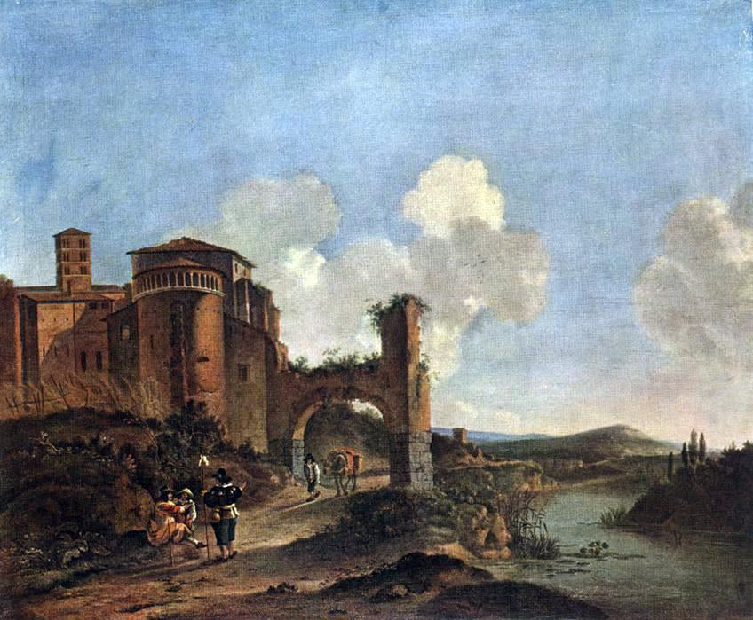 Jan Asselyn Italian Landscape with SS. Giovanni e Paolo in Rome - Hand Painted Oil Painting