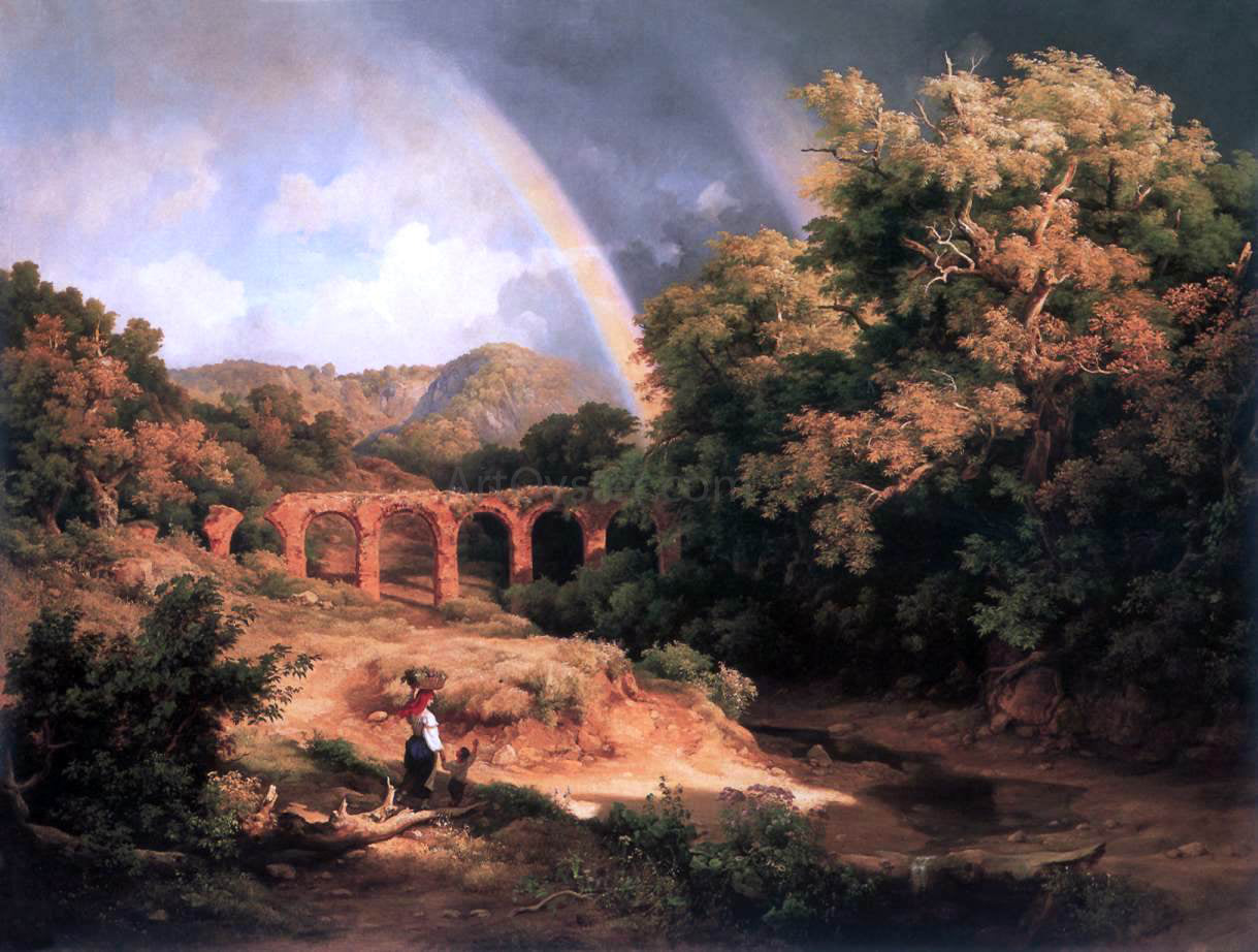 The Elder Karoly Marko Italian Landscape with Viaduct and Rainbow - Hand Painted Oil Painting