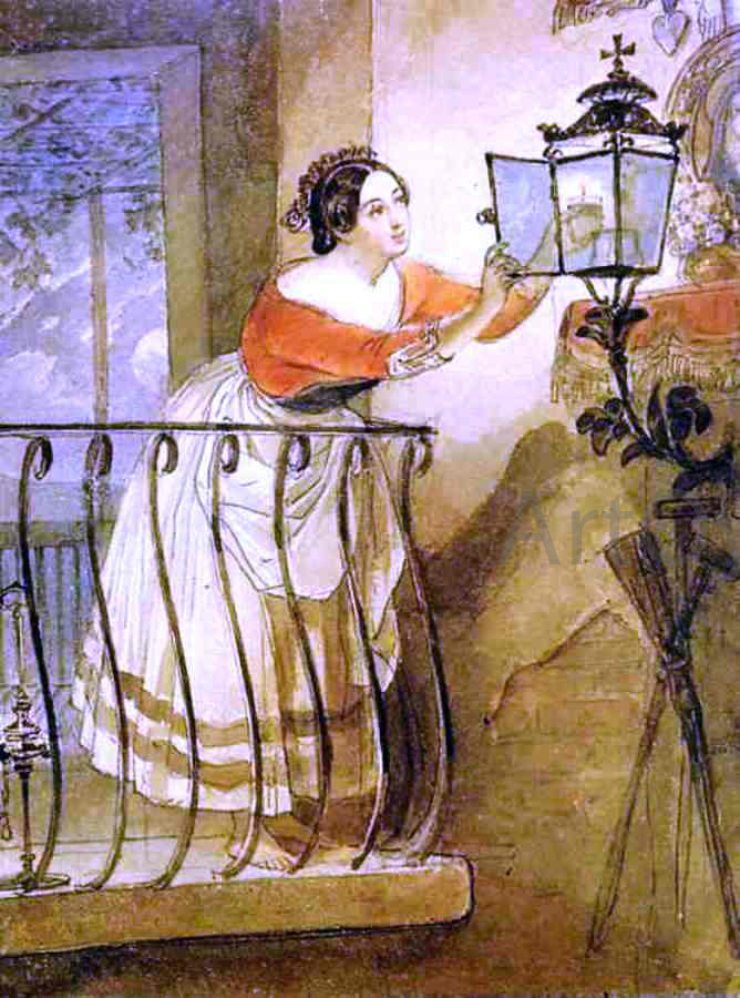 Karl Pavlovich Brulloff Italian Woman Lightning a Lamp Before the Image of Madonna - Hand Painted Oil Painting