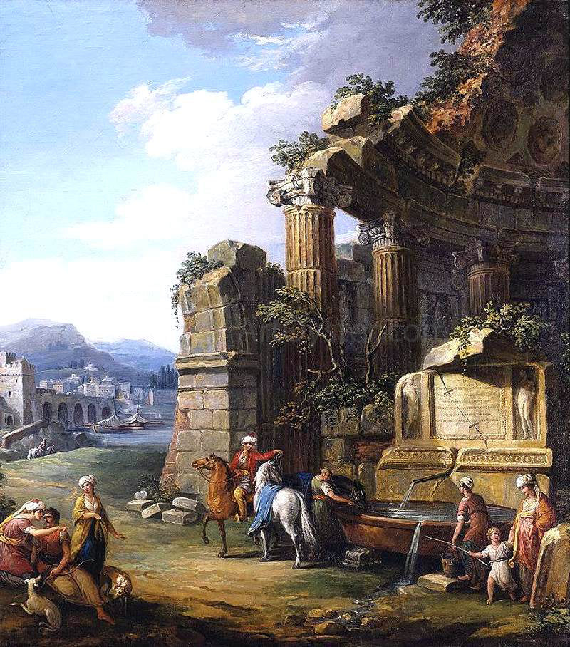 Giuseppe Zocchi Italianate River Landscape - Hand Painted Oil Painting