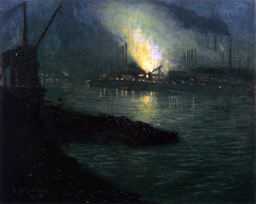 Aaron Harry Gorson J & L Mills Along the Minongahela River - Hand Painted Oil Painting