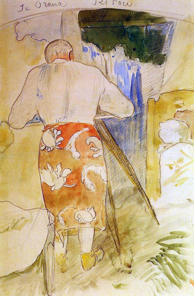 Paul Gauguin Ja Orana Ritou (also known as Self Portrait of the Artist at His Drawing Table, Tahiti) - Hand Painted Oil Painting