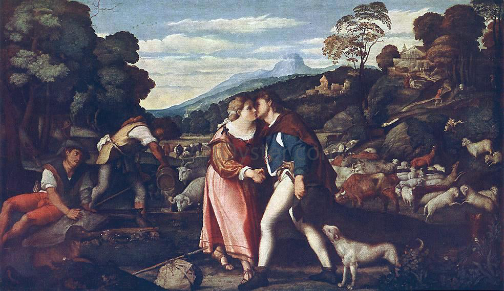 Palma Vecchio Jacob and Rachel - Hand Painted Oil Painting