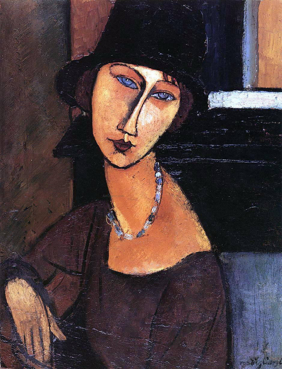 Amedeo Modigliani Jeanne Hebuterne with Hat and Necklace - Hand Painted Oil Painting