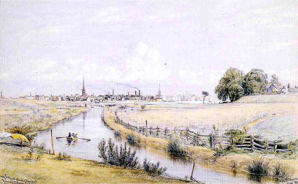 William Rickarby Miller Jersey City with a Glimpse of New York From the Bergen Canal - Hand Painted Oil Painting