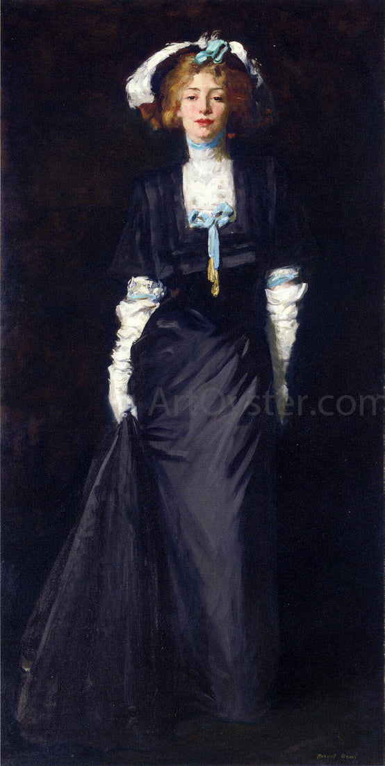 Robert Henri Jessica Penn in Black with White Plumes - Hand Painted Oil Painting