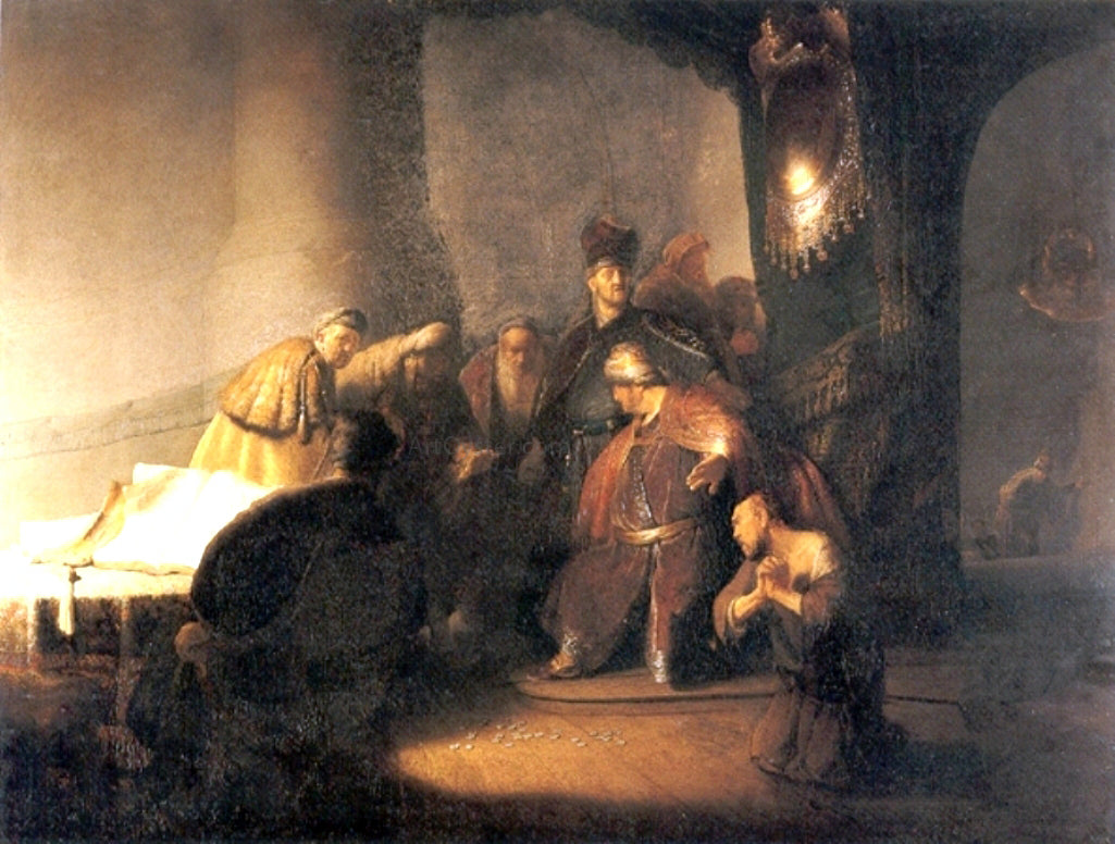 Rembrandt Van Rijn Judas Repentent, Returning the Pieces of Silver - Hand Painted Oil Painting