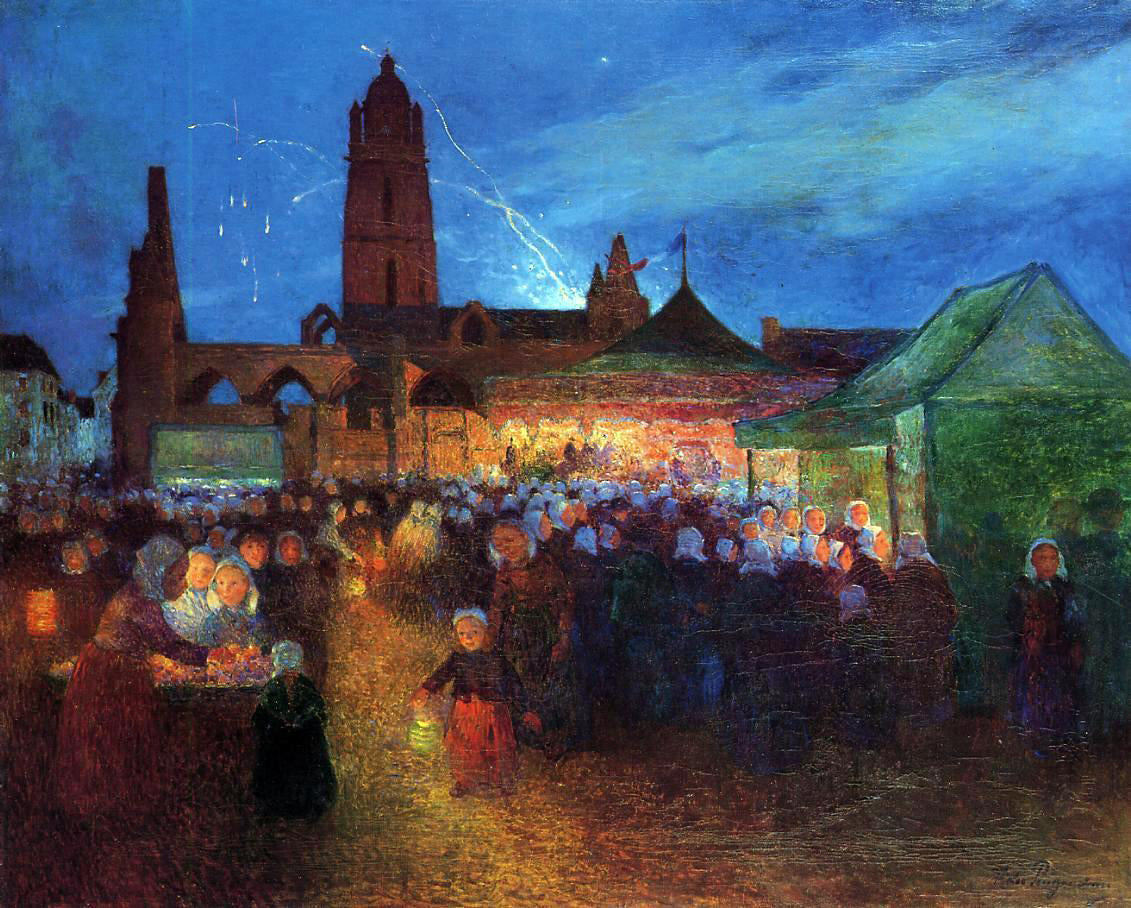 Ferdinand Du Puigaudeau July 14th Fireworks at Bourg-de-Batz - Hand Painted Oil Painting