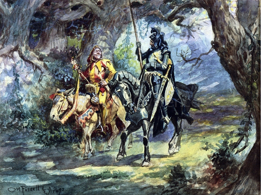 Charles Marion Russell Knight and Jester - Hand Painted Oil Painting