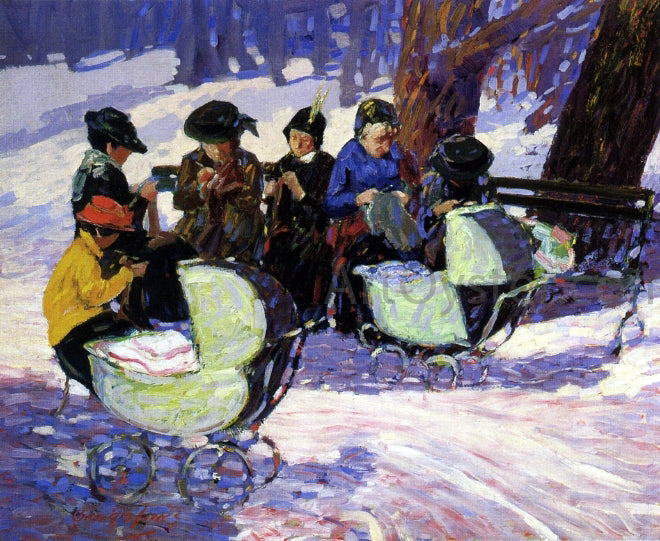George Luks Knitting for the Soldiers: High Bridge Park - Hand Painted Oil Painting