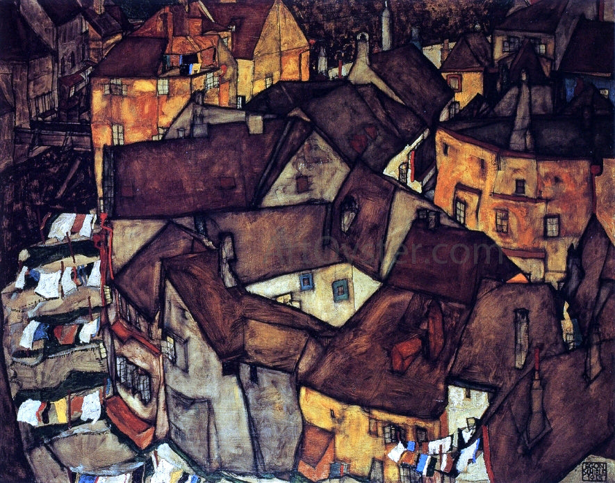 Egon Schiele Krumau Town Crescent I - Hand Painted Oil Painting