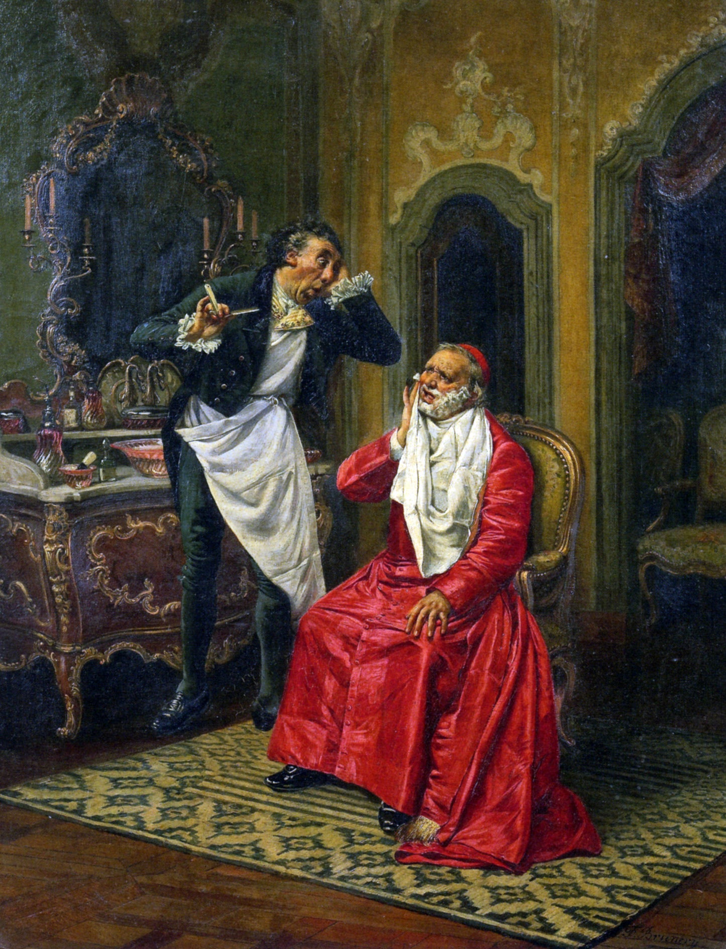 Francois Brunery La Barbier Maladroit - Hand Painted Oil Painting