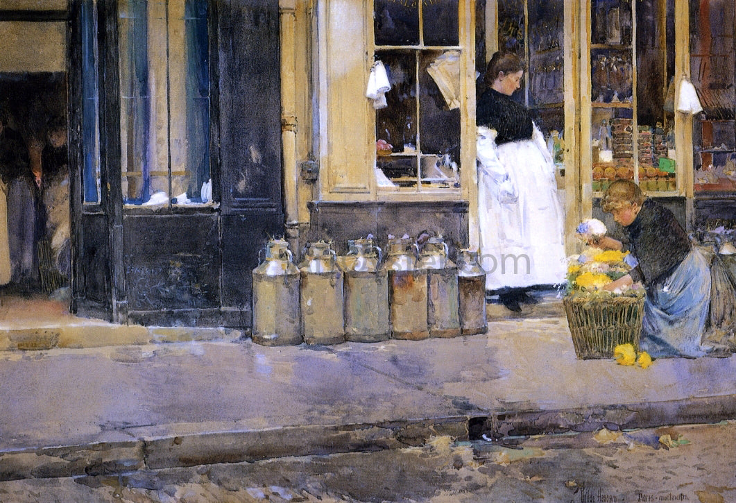 Frederick Childe Hassam La Bouquetiere et la Latiere (also known as Flower Store and Dairy Store) - Hand Painted Oil Painting
