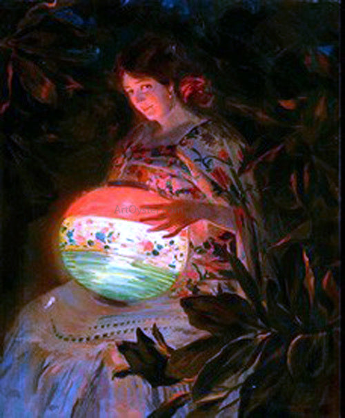 Julio Vila Prades La nina de la Lampara - Hand Painted Oil Painting