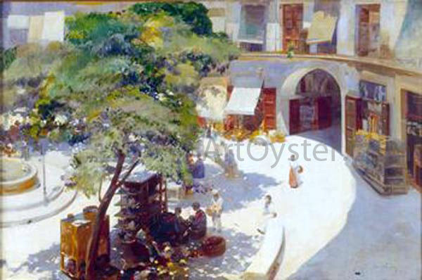 Jose Navarro Llorens La Plaza Redonda - Hand Painted Oil Painting