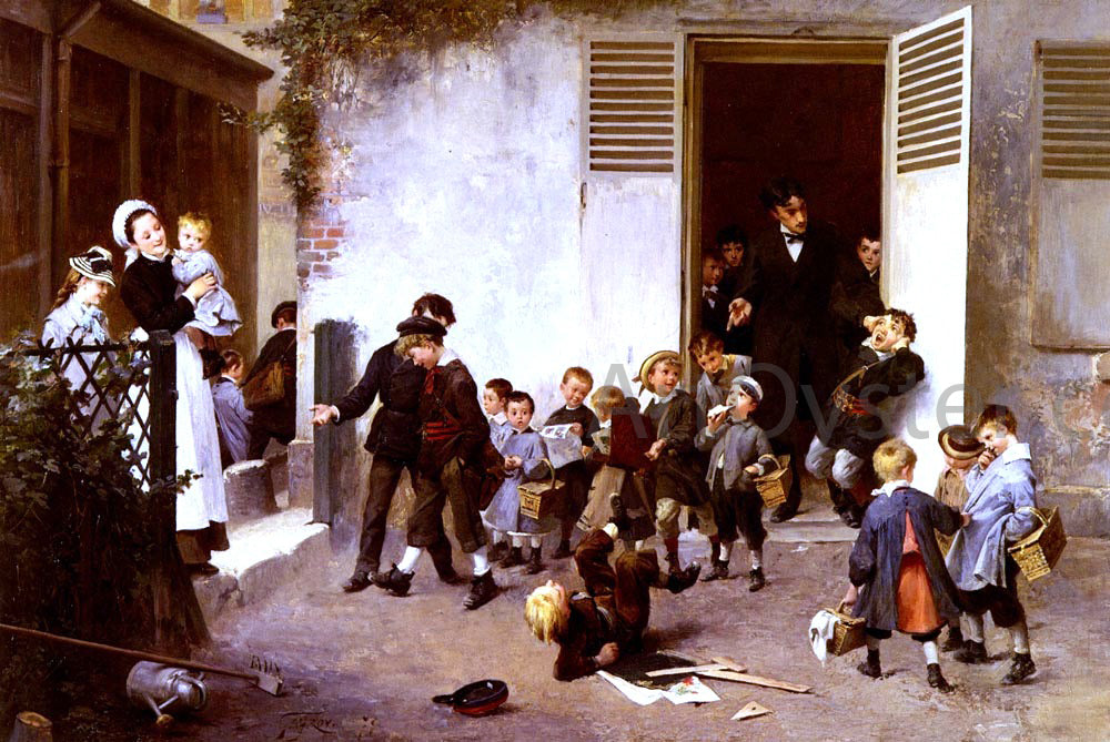 Henry Jean Geoffroy La Sortie De L'ecole - Hand Painted Oil Painting