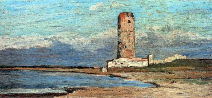 Giovanni Fattori La Torre Rossa (also known as La Torre del Marzocco) - Hand Painted Oil Painting