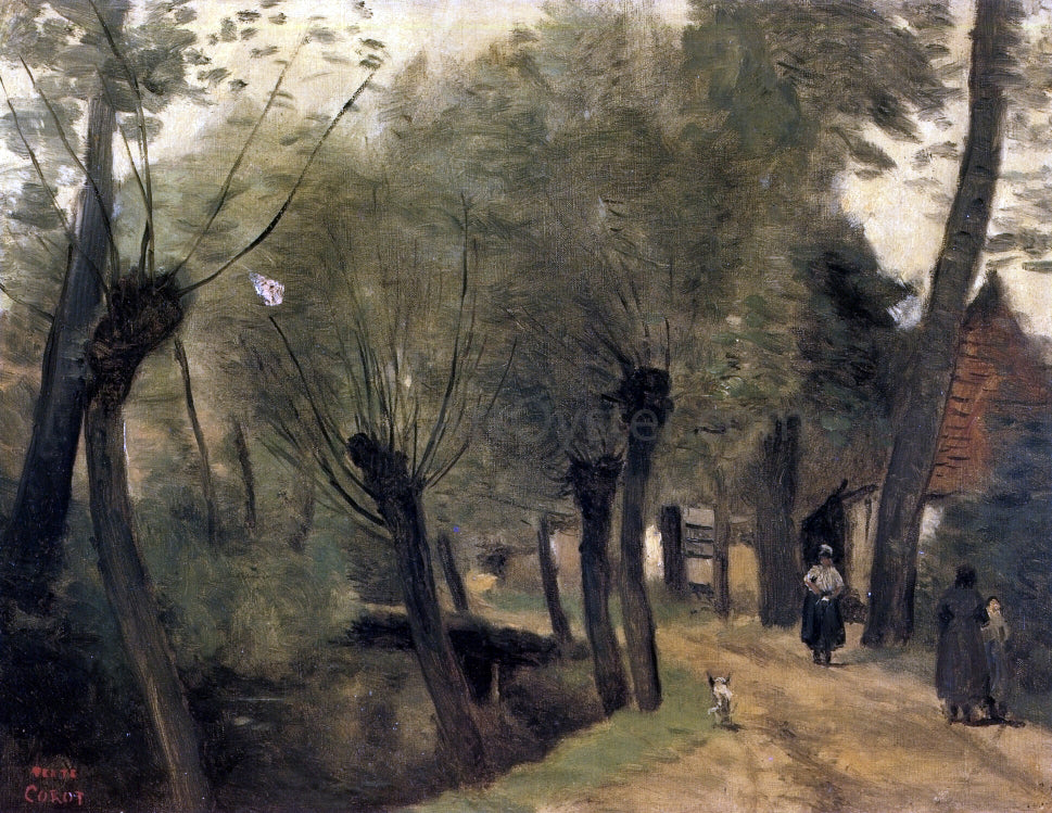 Jean-Baptiste-Camille Corot LaBuissiere, near Bethune (pas de Calais): Lane Bordered by Willows - Hand Painted Oil Painting