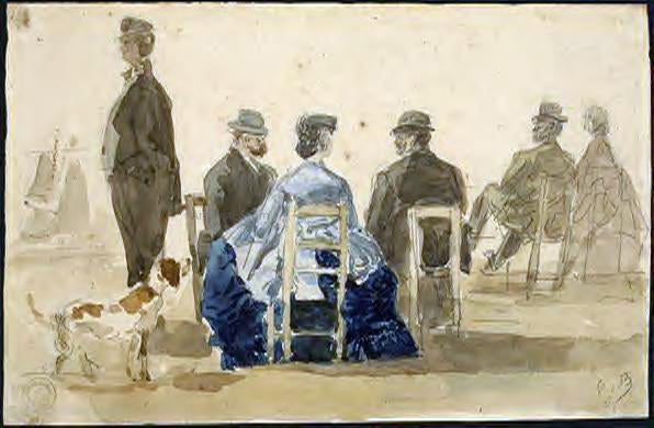 Eugene-Louis Boudin Ladies and Gentlemen Seated on the Beach with a Dog - Hand Painted Oil Painting