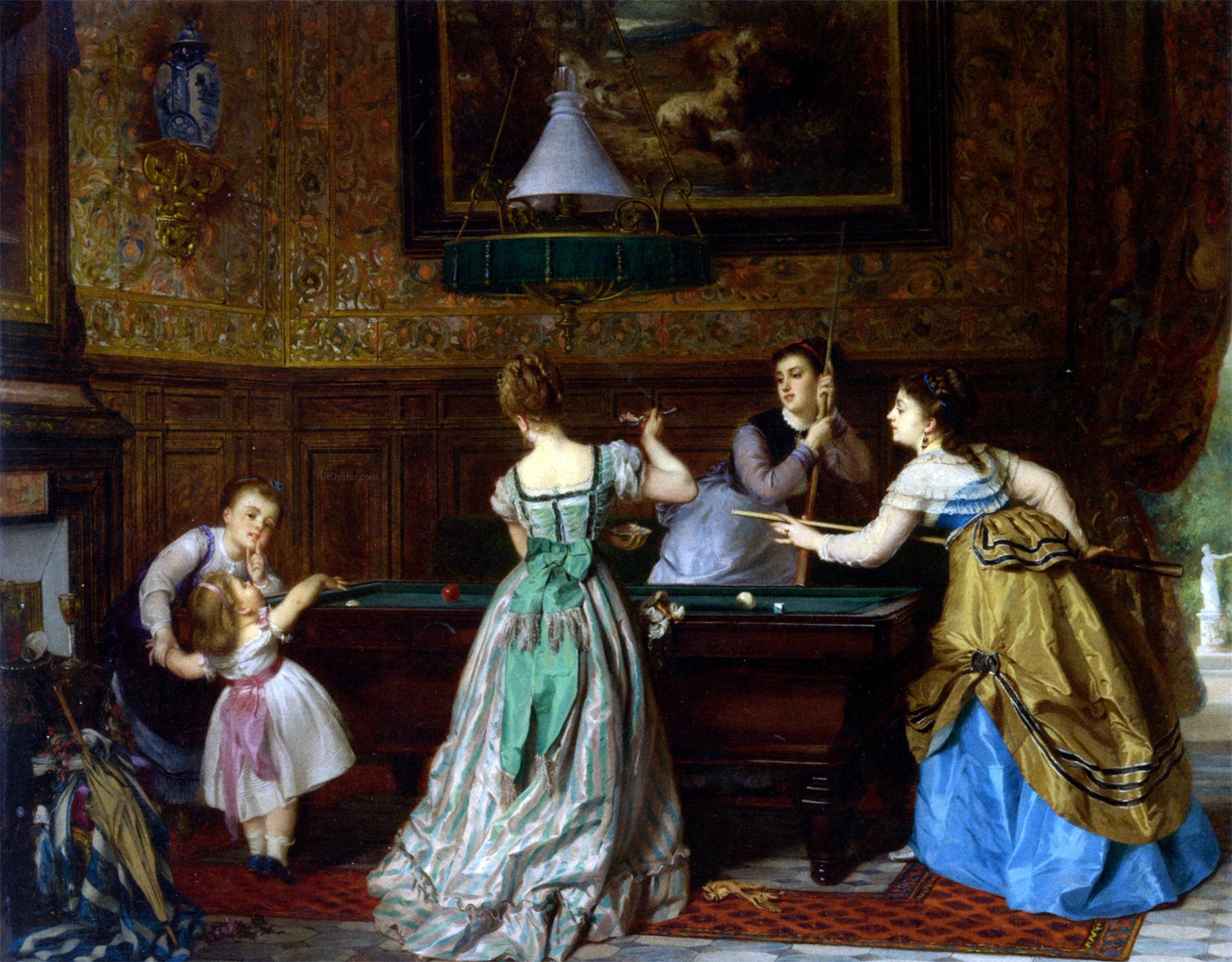  Charles Edouard Boutibonne Ladies Playing Billiards - Hand Painted Oil Painting