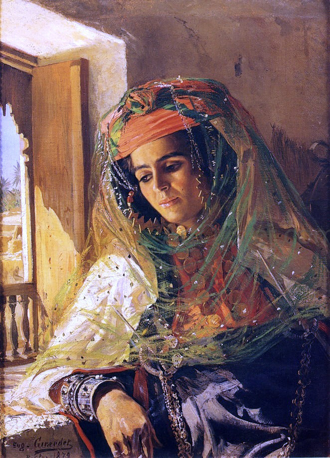  Eugene Alexis Girardet Lady by a Window, Biskra - Hand Painted Oil Painting