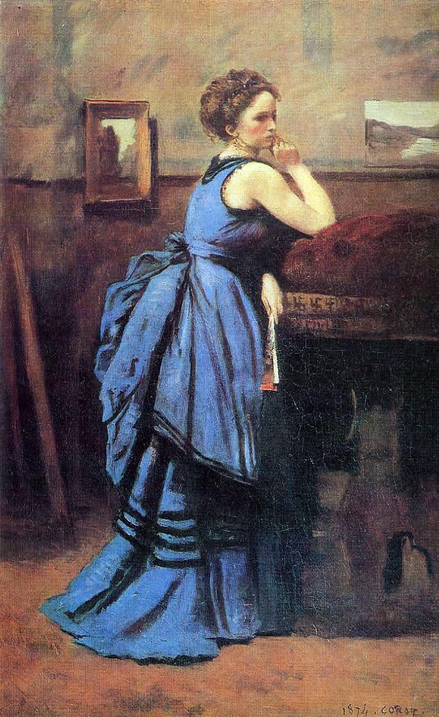 Jean-Baptiste-Camille Corot Lady in Blue - Hand Painted Oil Painting