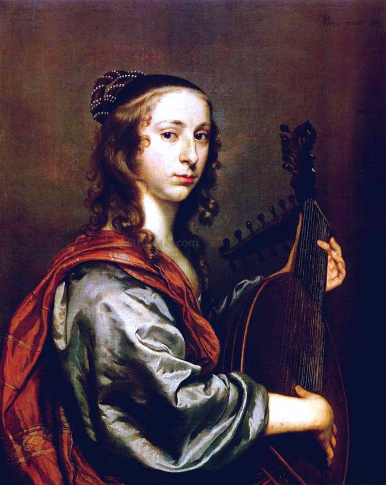  Jan Mijtens Lady Playing the Lute - Hand Painted Oil Painting