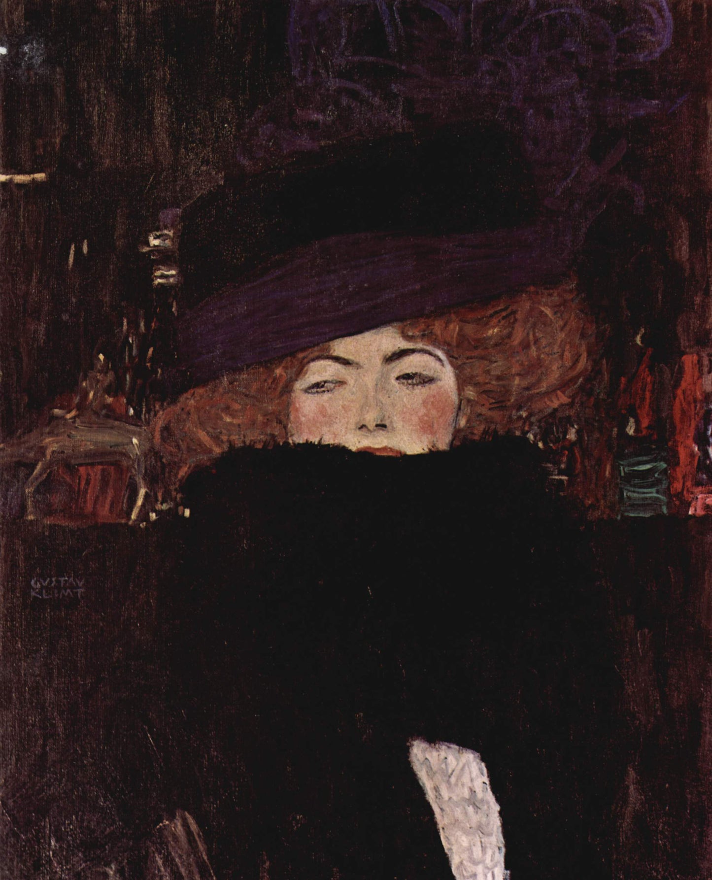 Gustav Klimt Lady with Hat and Featherboa - Hand Painted Oil Painting