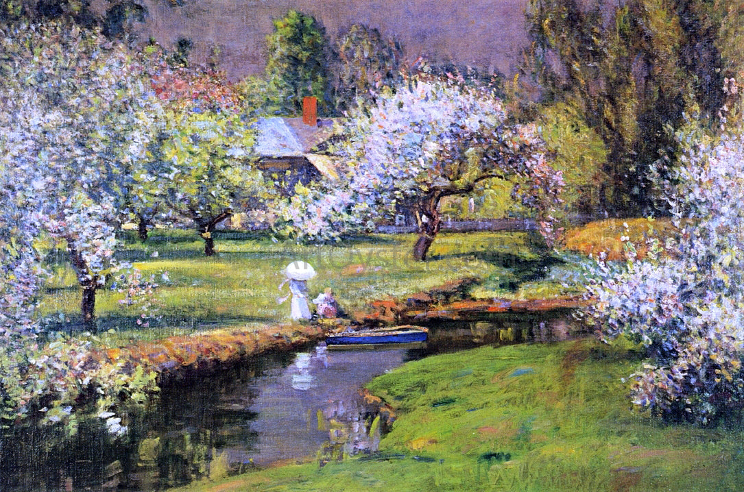 Theodore Wendel Lady with Parasol by Stream - Hand Painted Oil Painting