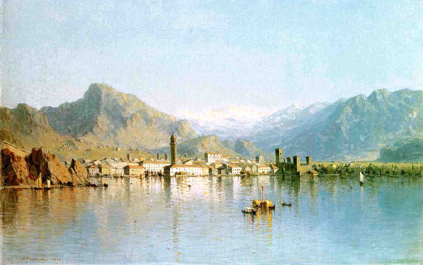 Sanford Robinson Gifford Lago di Garda, Italy - Hand Painted Oil Painting