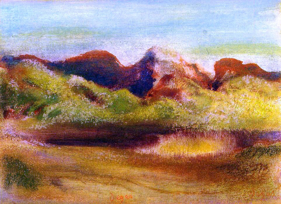 Edgar Degas Lake and Mountains - Hand Painted Oil Painting