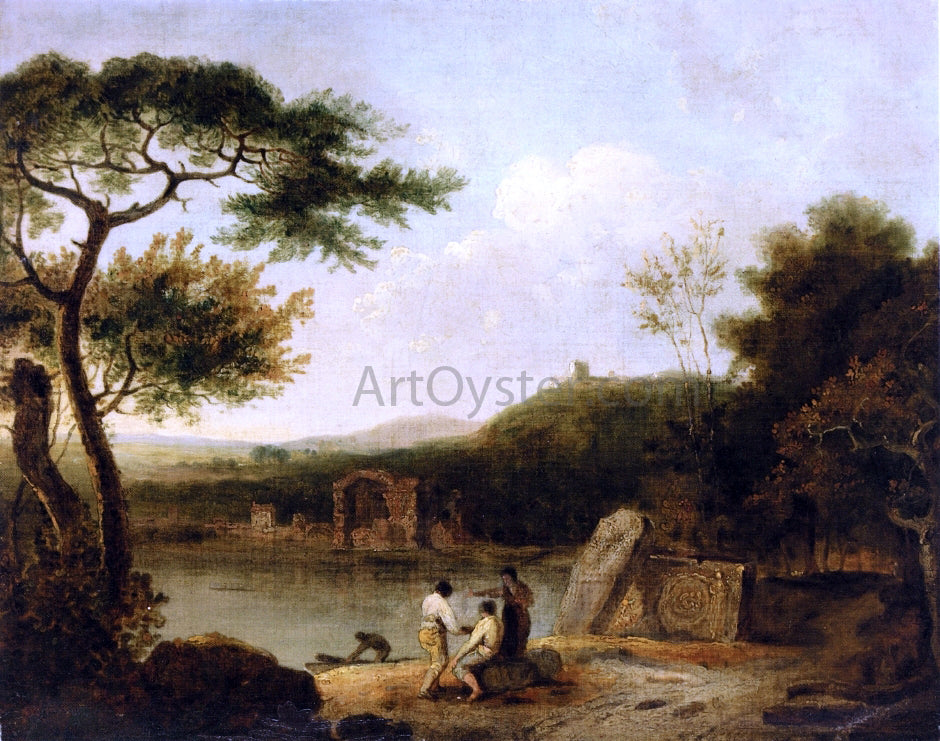 Richard R A Lake Avernus with Figures in the Foreground and the Temple of Apollo Beyond - Hand Painted Oil Painting