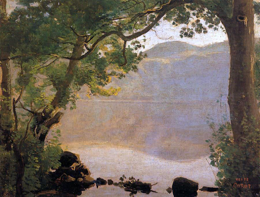 Jean-Baptiste-Camille Corot Lake Nemi, Seen through Trees - Hand Painted Oil Painting