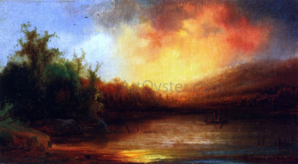 Hermann Fuechsel Lake Scene - Hand Painted Oil Painting