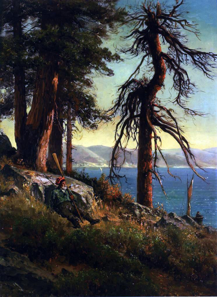 Thomas Hill Lake Tahoe (also known as A Man with an Oar Sitting on a Bluff) - Hand Painted Oil Painting