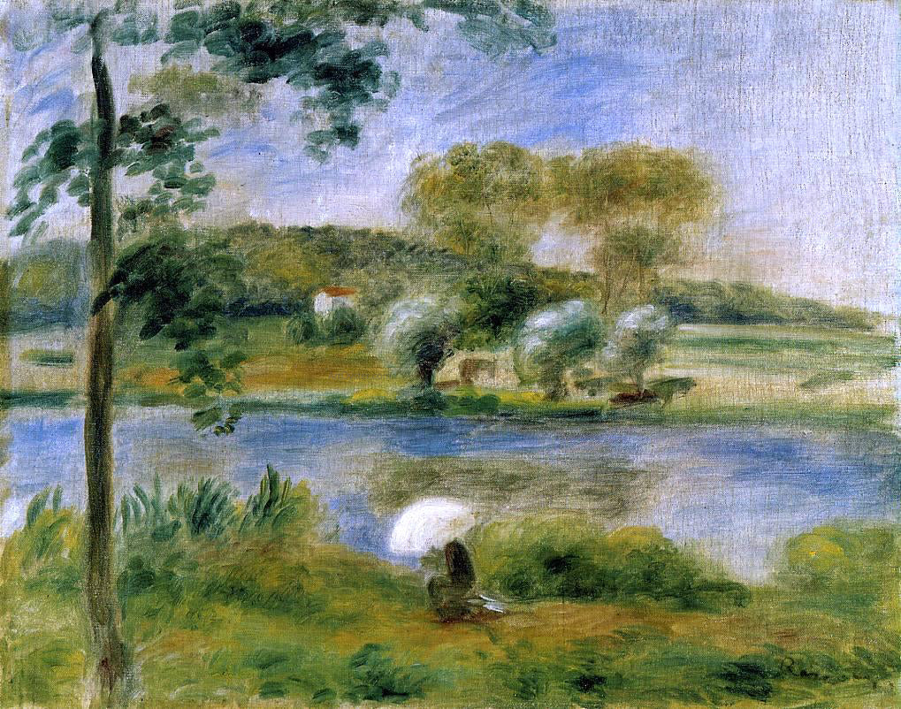 Pierre Auguste Renoir Landscape: Banks of the River - Hand Painted Oil Painting