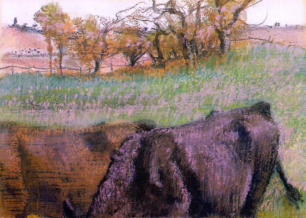 Edgar Degas Landscape: Cows in the Foreground - Hand Painted Oil Painting