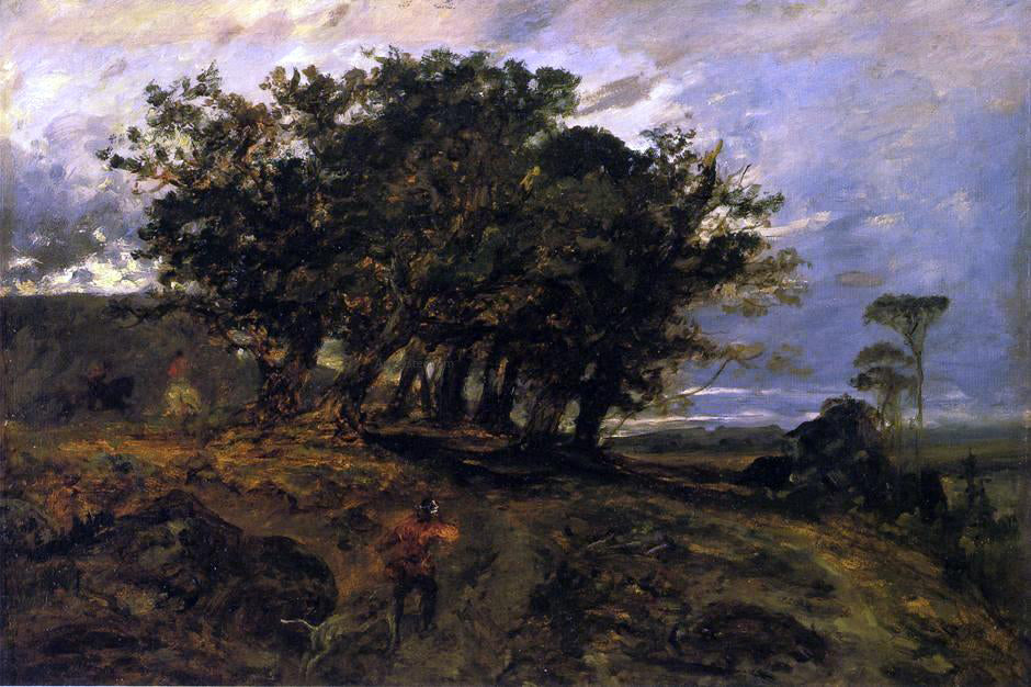 Paul Huet Landscape - Hunter in the Forest of Fontainebleau - Hand Painted Oil Painting
