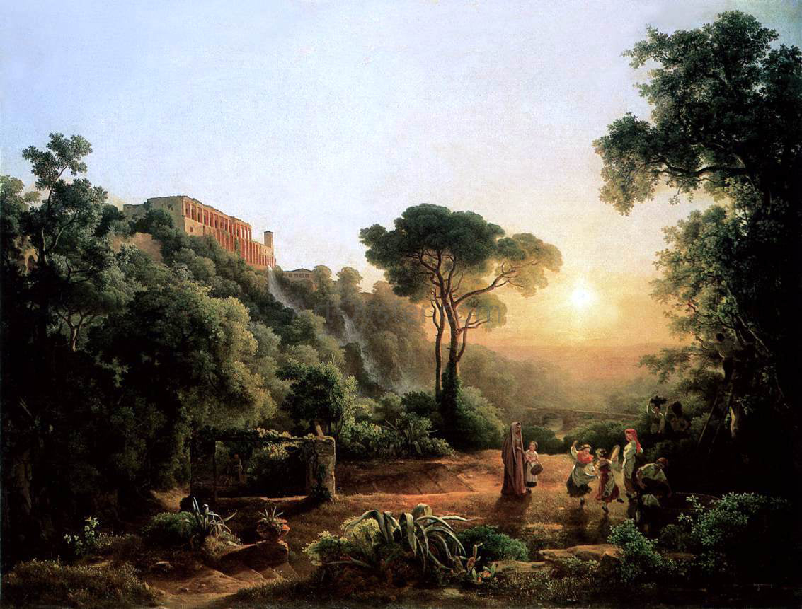 The Elder Karoly Marko Landscape near Tivoli with Vintager Scens - Hand Painted Oil Painting