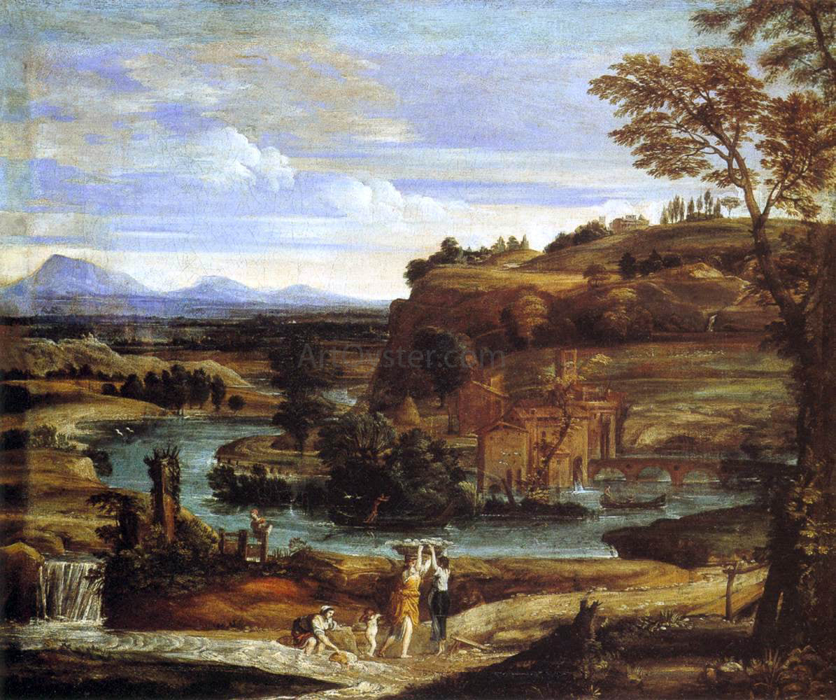 Domenichino Landscape with a Child Overturning Wine - Hand Painted Oil Painting