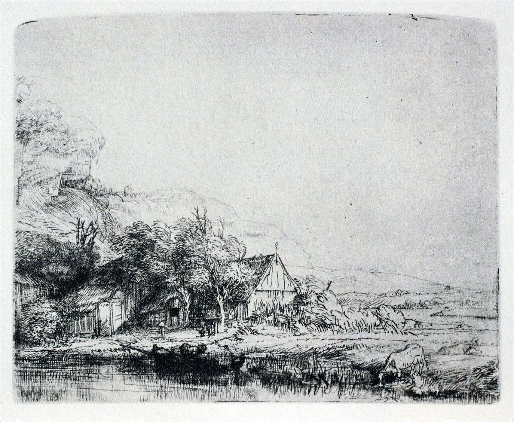 Rembrandt Van Rijn The Landscape with a Cow Drinking - Hand Painted Oil Painting