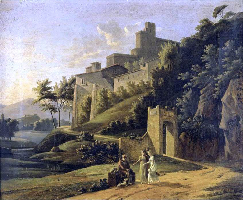 Jean Victor Bertin Landscape with a Fortress and a Beggar - Hand Painted Oil Painting