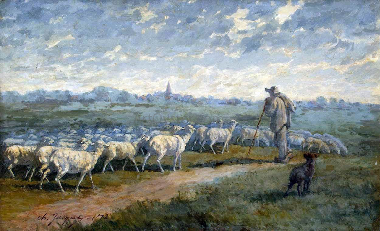 Charles Emile Jacque Landscape with a Herd - Hand Painted Oil Painting