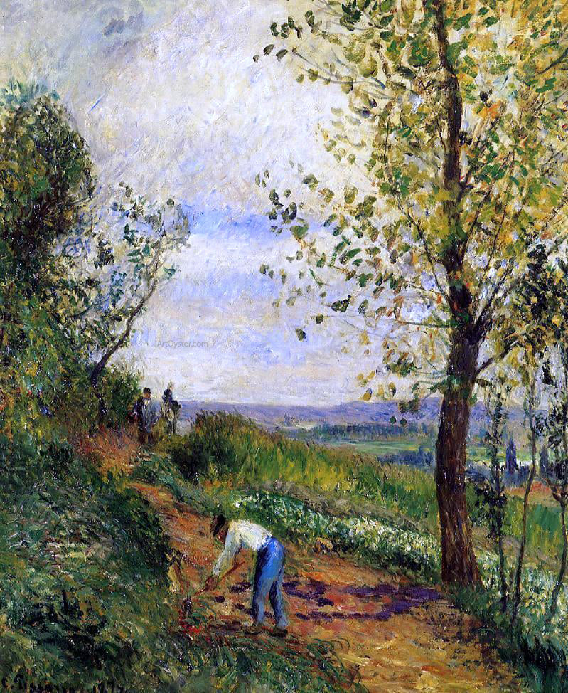 Camille Pissarro Landscape with a Man Digging - Hand Painted Oil Painting