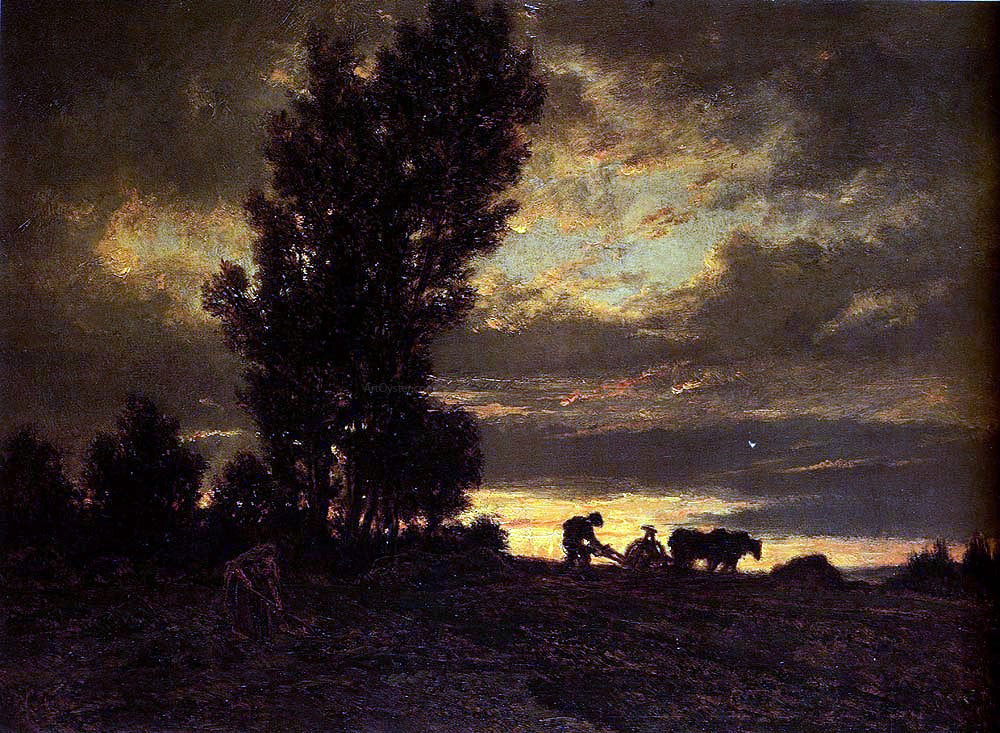 Theodore Rousseau Landscape With A Ploughman - Hand Painted Oil Painting