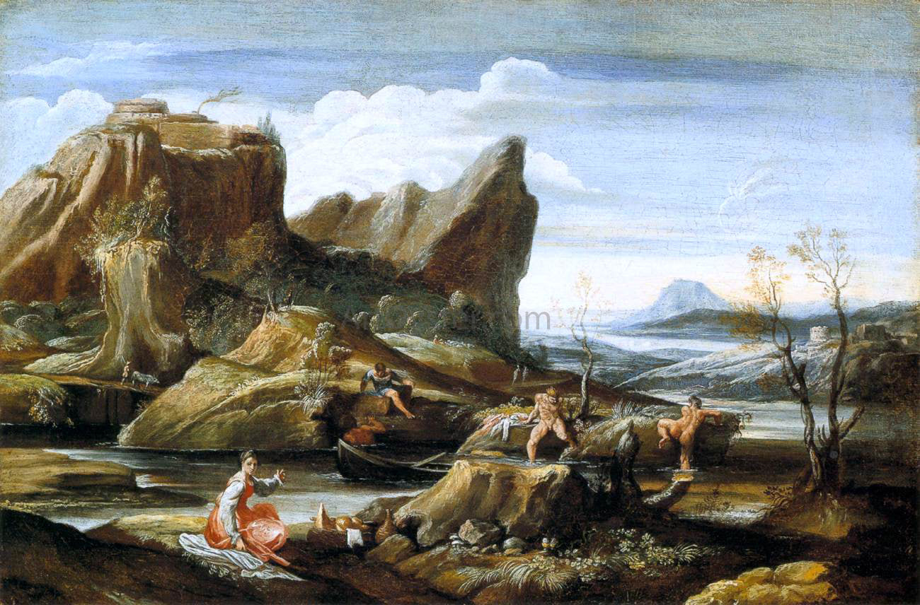  Antonio Carracci Landscape with Bathers - Hand Painted Oil Painting