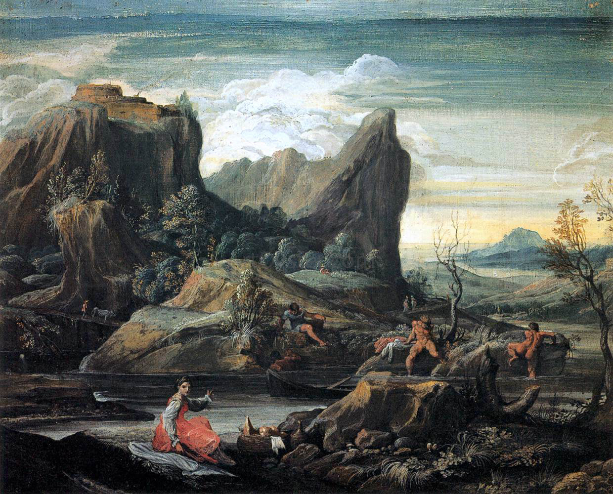 Agostino Carracci Landscape with Bathers - Hand Painted Oil Painting